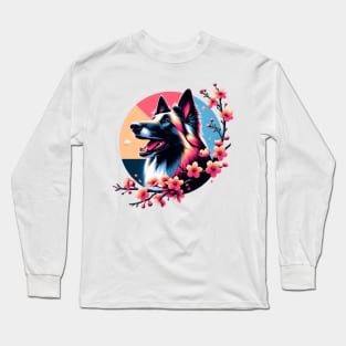 Joyful Belgian Sheepdog Amidst Spring Cherry Blossoms Long Sleeve T-Shirt